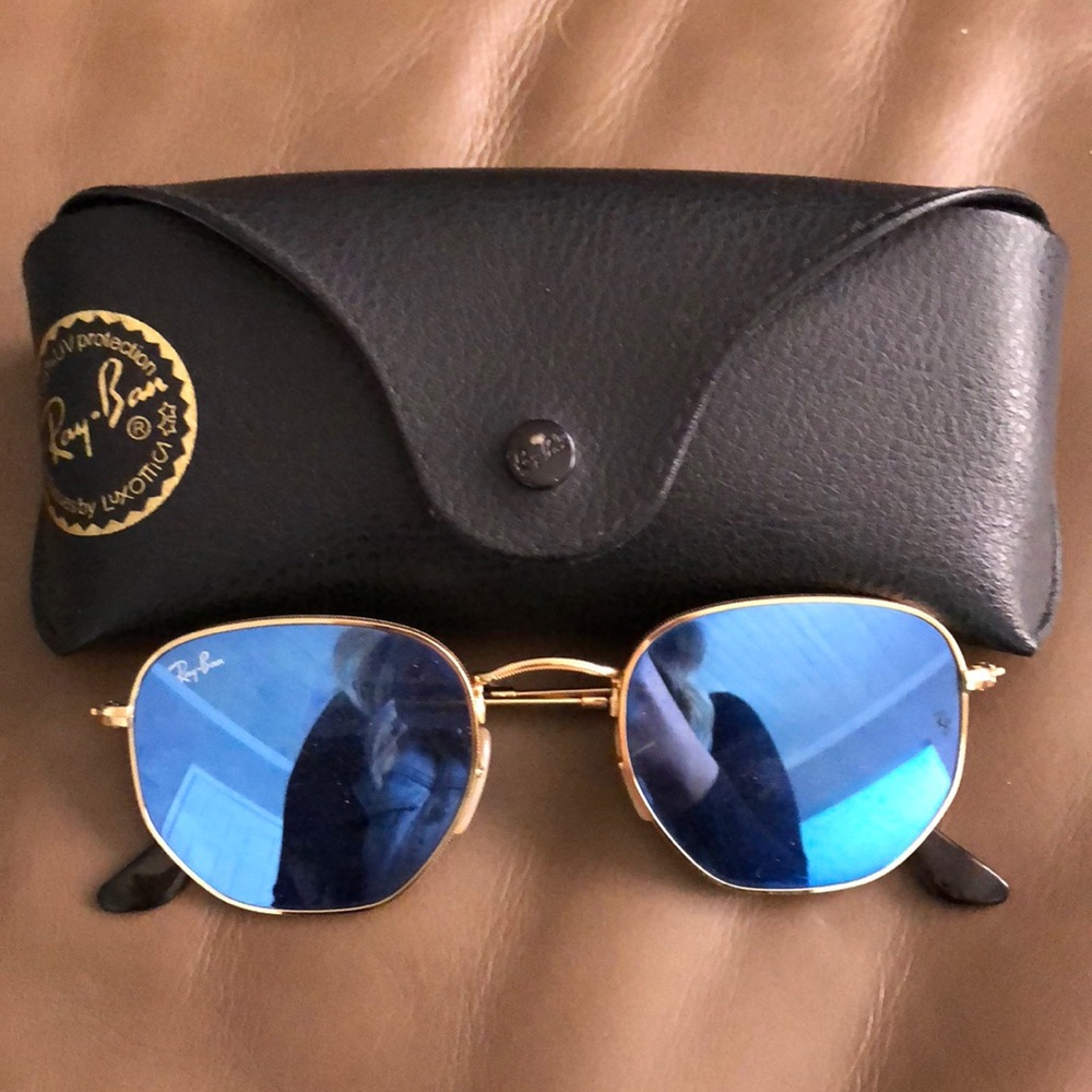 AUTHENTIC ray-ban hexagonal blue mirrored glasses.